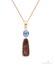 Australian Boulder Opal Pale Blue Sapphire Yellow Gold 18k Pendant