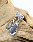 Australian Boulder Opal Silver Pear Earrings with White Sapphires