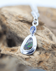 Australian Boulder Opal with Tanzanite Silver Frame Bracelet Charm