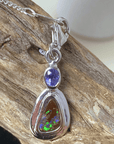 Australian Boulder Opal with Tanzanite Silver Frame Bracelet Charm