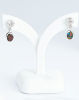 Australian Red Boulder Opal Drop Silver Earrings with Pink Zircons