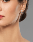 Australian Red Boulder Opal Drop Silver Earrings with Pink Zircons on model