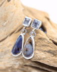 Boulder Opal Silver Pear Earrings with White Sapphires