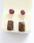 Boulder Opal and Purple Garnet Silver Drop Earrings