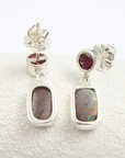 Boulder Opal and Purple Garnet Silver Drop Earrings