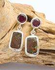 Boulder Opal and Purple Garnet Silver Drop Earrings