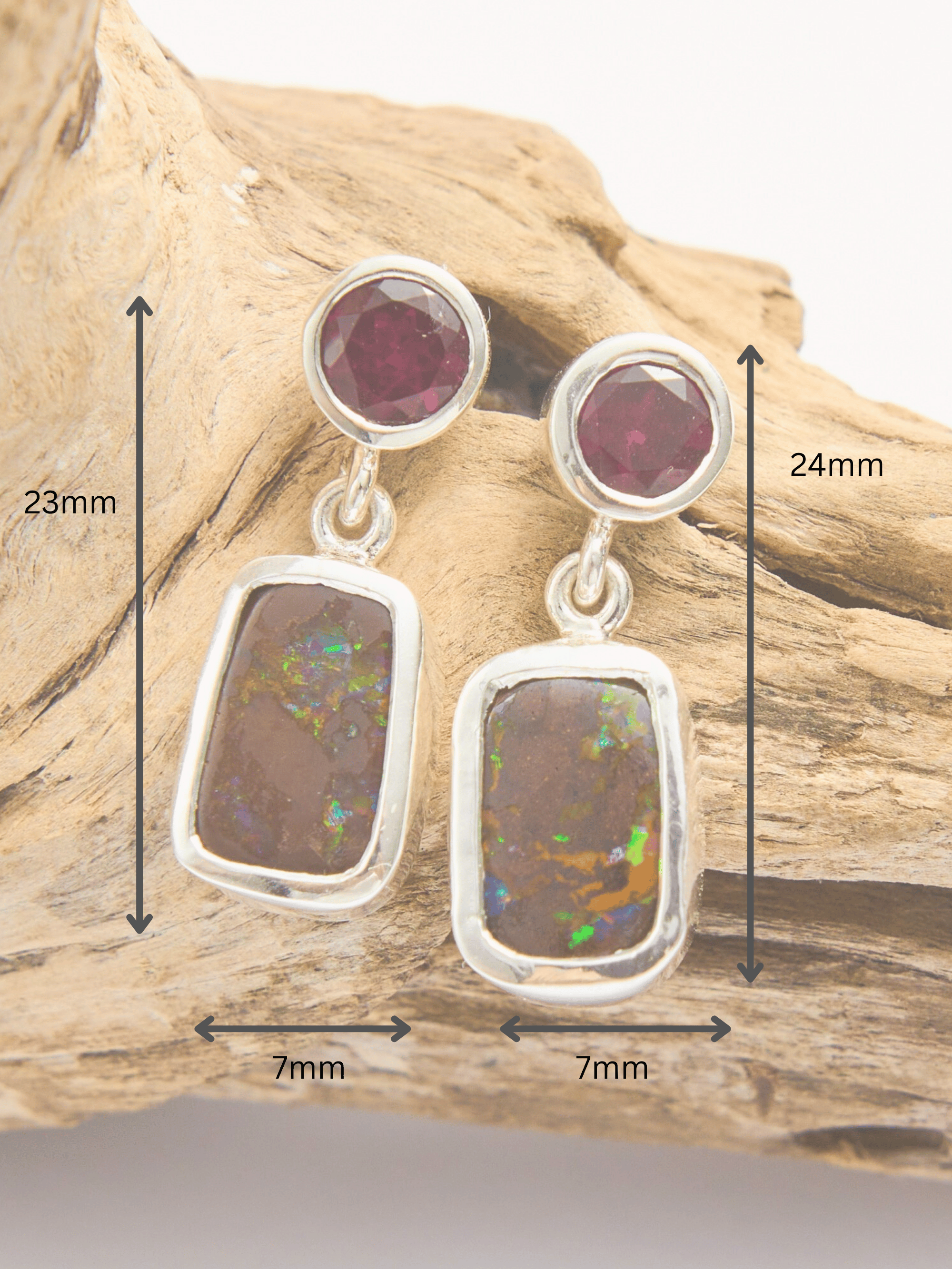 Boulder Opal and Purple Garnet Silver Drop Earrings