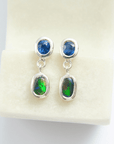 Boulder Opal and Royal Blue Sapphire Silver Drop Earrings