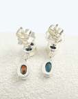 Boulder Opal and Royal Blue Sapphire Silver Drop Earrings