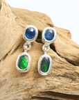 Boulder Opal and Royal Blue Sapphire Silver Drop Earrings