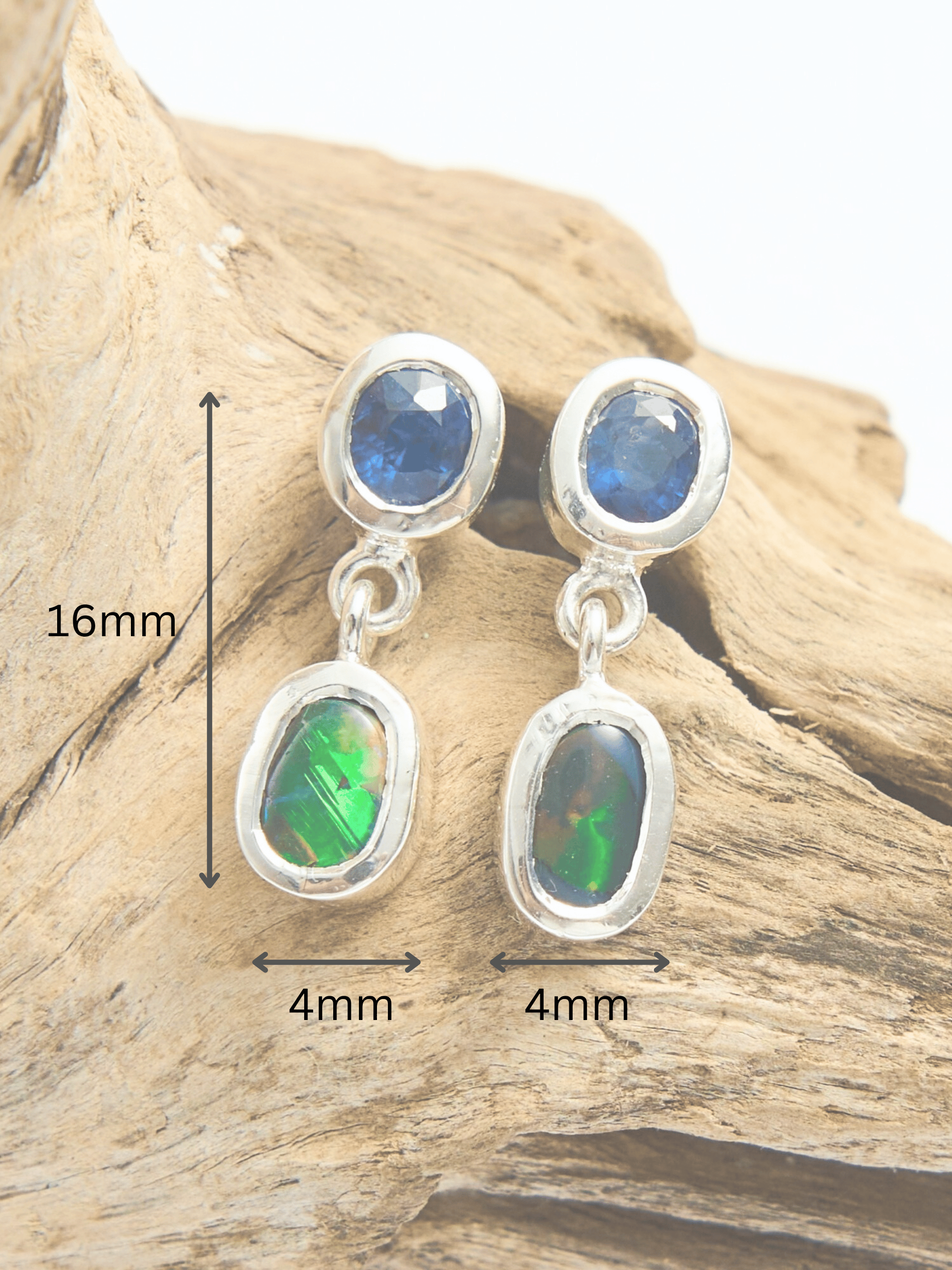 Boulder Opal and Royal Blue Sapphire Silver Drop Earrings