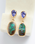 Boulder Opal and Tanzanite 18K Gold Drop Earrings