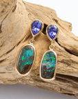 Boulder Opal and Tanzanite 18K Gold Drop Earrings