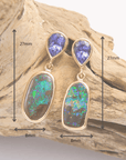 Boulder Opal and Tanzanite 18K Gold Drop Earrings