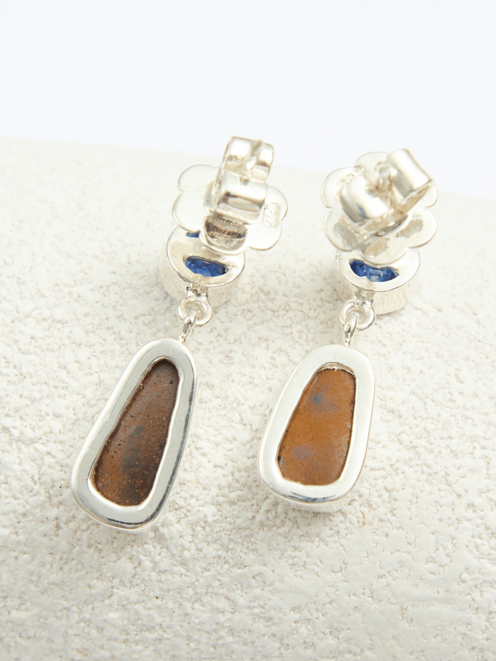 Boulder Opal and Tanzanite Silver Drop Earrings