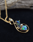 Harlequin Australian Boulder Opal Gold Music Diamond Pendant