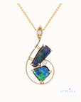 Harlequin Australian Boulder Opal Gold Music Diamond Pendant