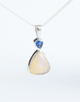 Lightening Ridge Opal with Blue Sapphire Silver Pendant on chain
