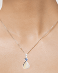 Lightening Ridge Opal with Blue Sapphire Silver Pendant on model