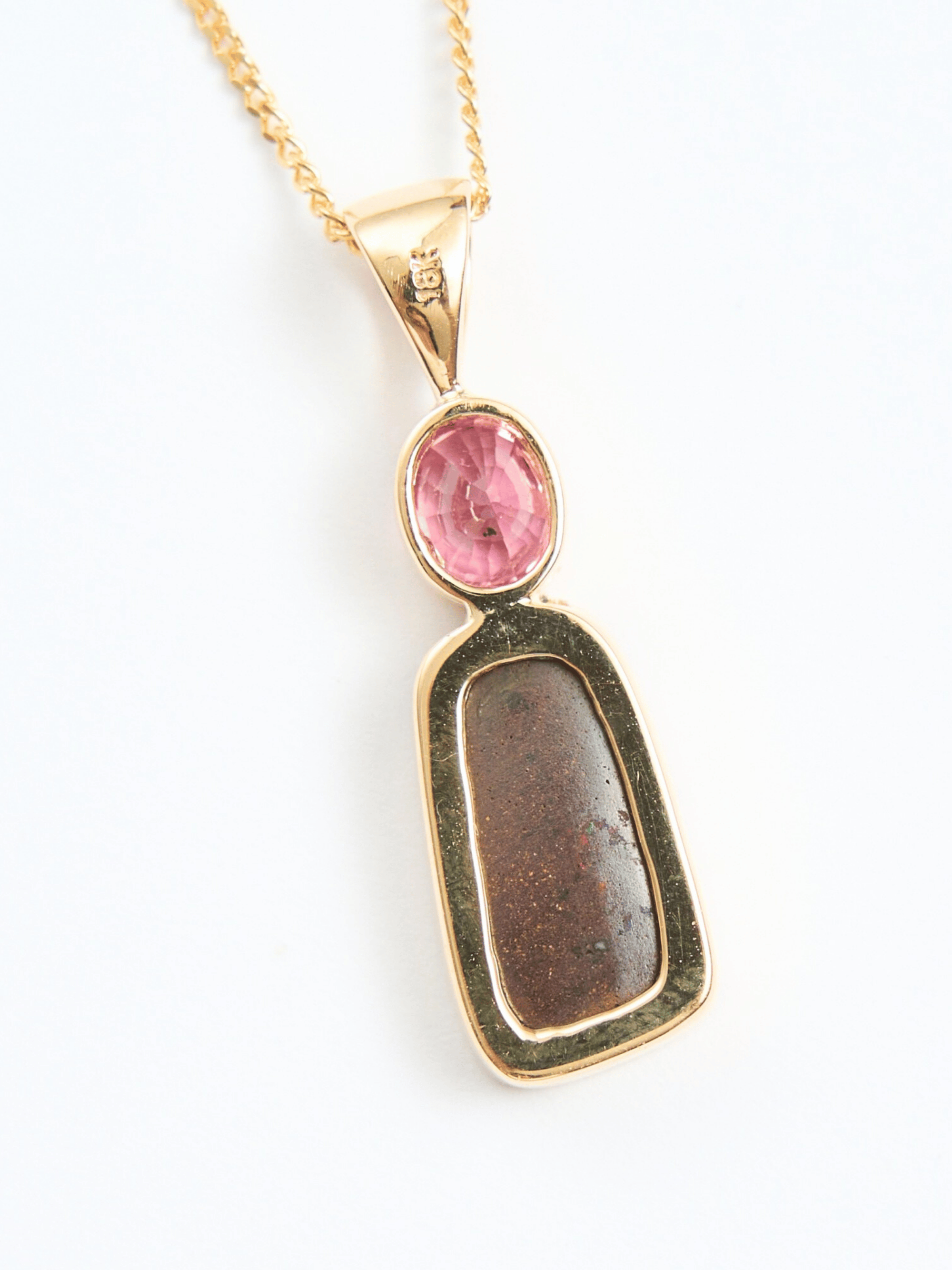 Pink Boulder Opal and Pink Sapphire 18K Gold Pendant