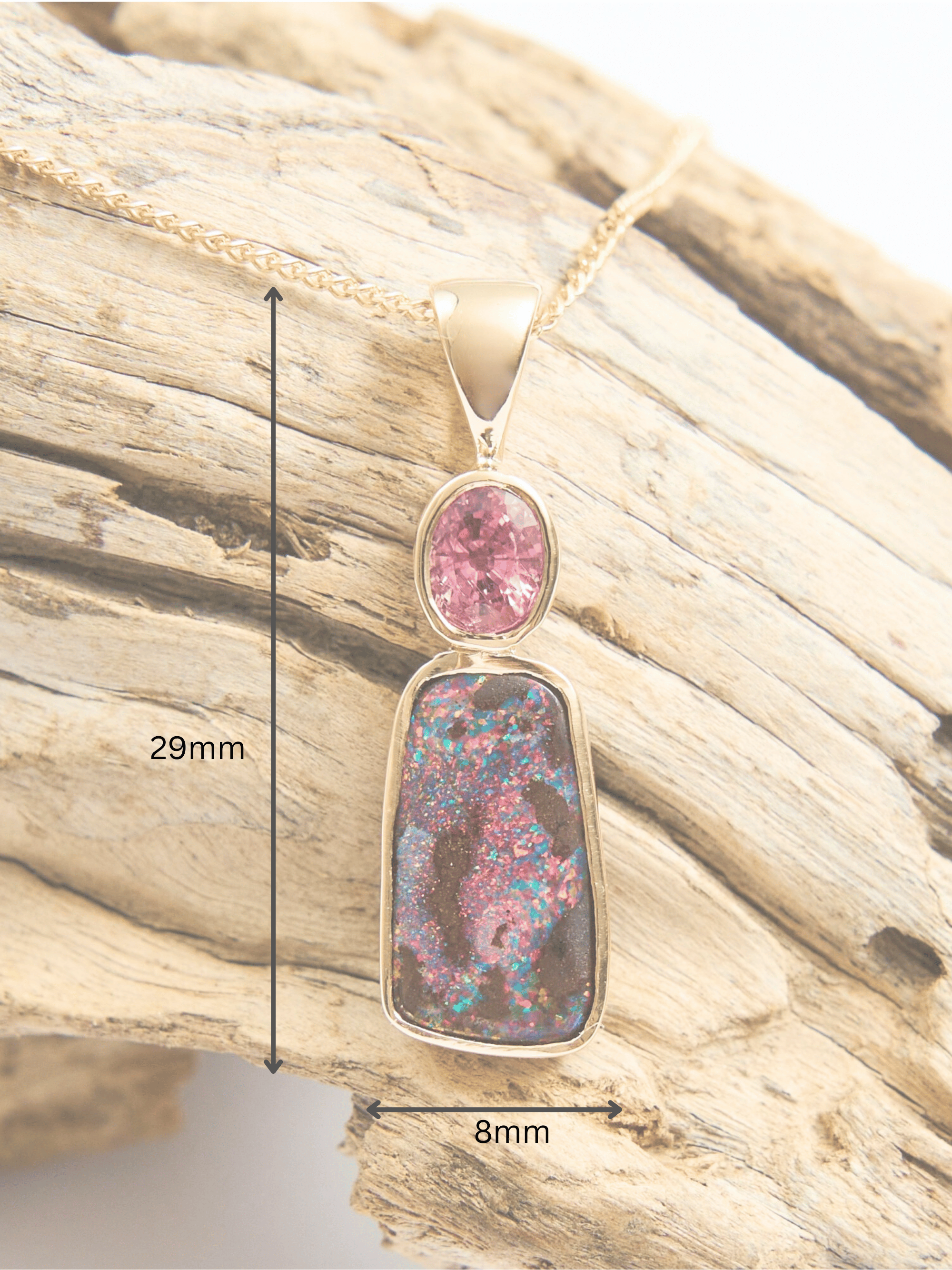 Pink Boulder Opal and Pink Sapphire 18K Gold Pendant