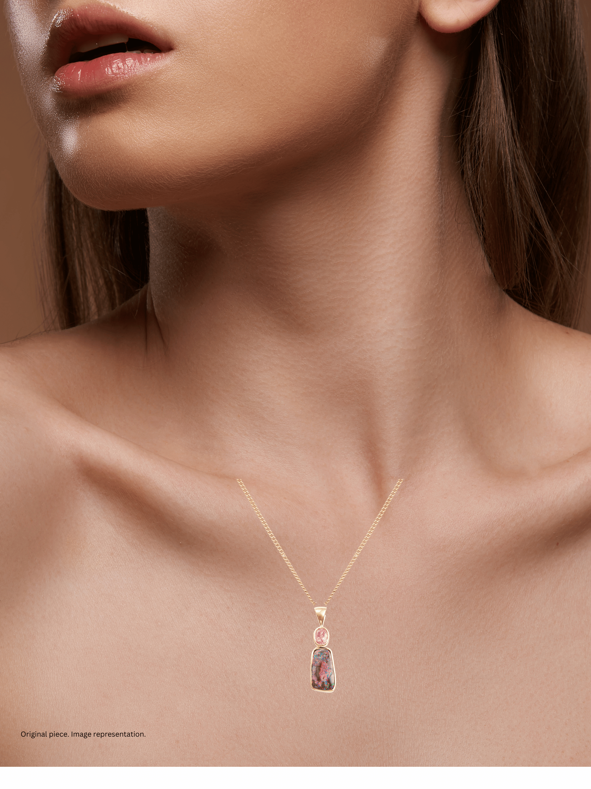 Pink Boulder Opal and Pink Sapphire 18K Gold Pendant