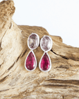Pink Spinel and Tourmaline Silver Drop Earrings