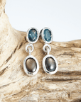 Teal Sapphire with Star Sapphire Silver Drop Earrings