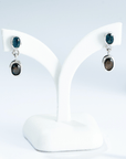 Teal Sapphire with Star Sapphire Silver Drop Earrings
