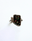Freeform Boulder Opal and Diamond Silver Ring