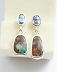 Boulder Opal and Silver Blue Sapphires Silver Drop Earrings