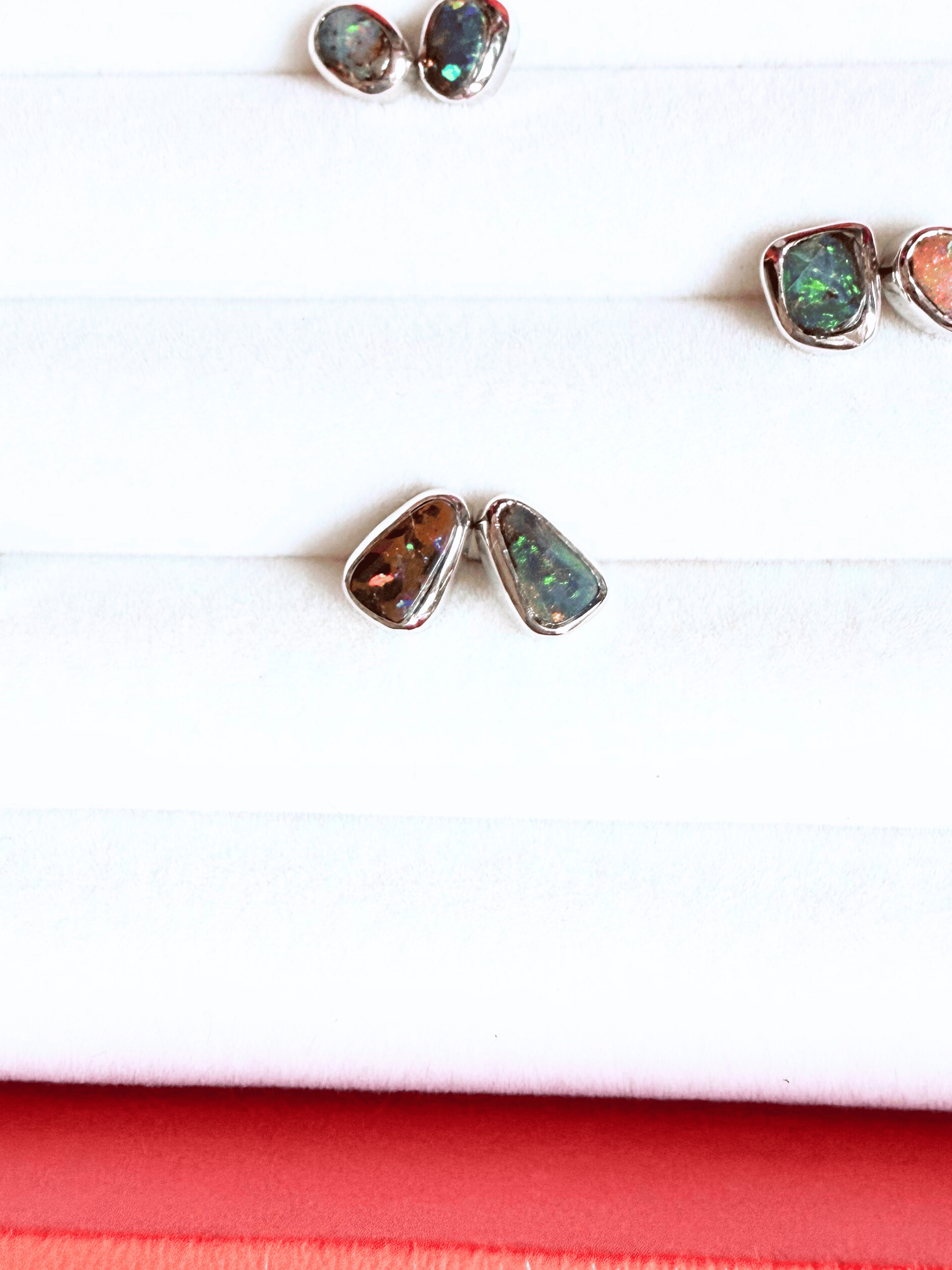 Boulder Opal Triangle Sparkle Silver Stud Earrings