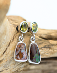 Boulder Opal and Oval Green Sapphire Silver Drop Earrings