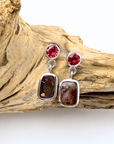 Boulder Opal and Bright Ruby Drop Silver Earrings
