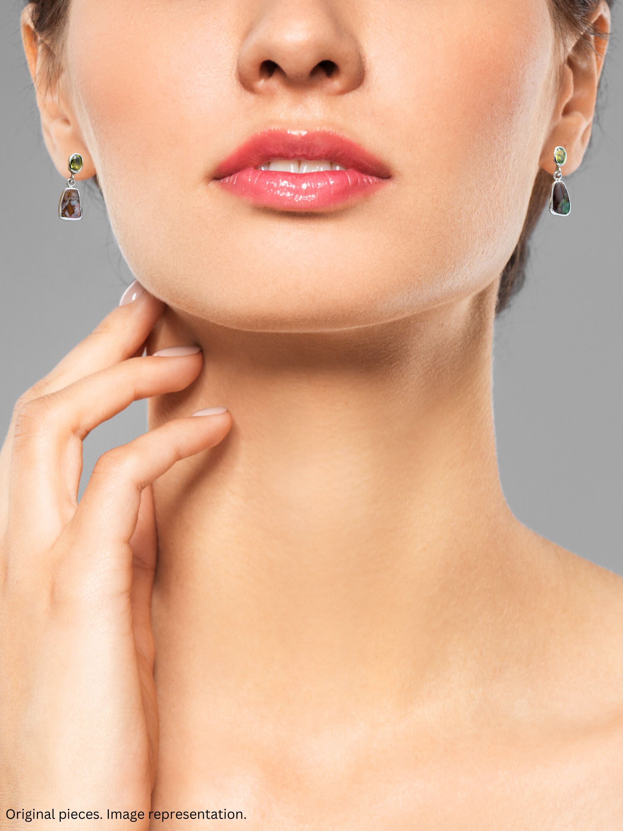 Boulder Opal and Oval Green Sapphire Silver Drop Earrings