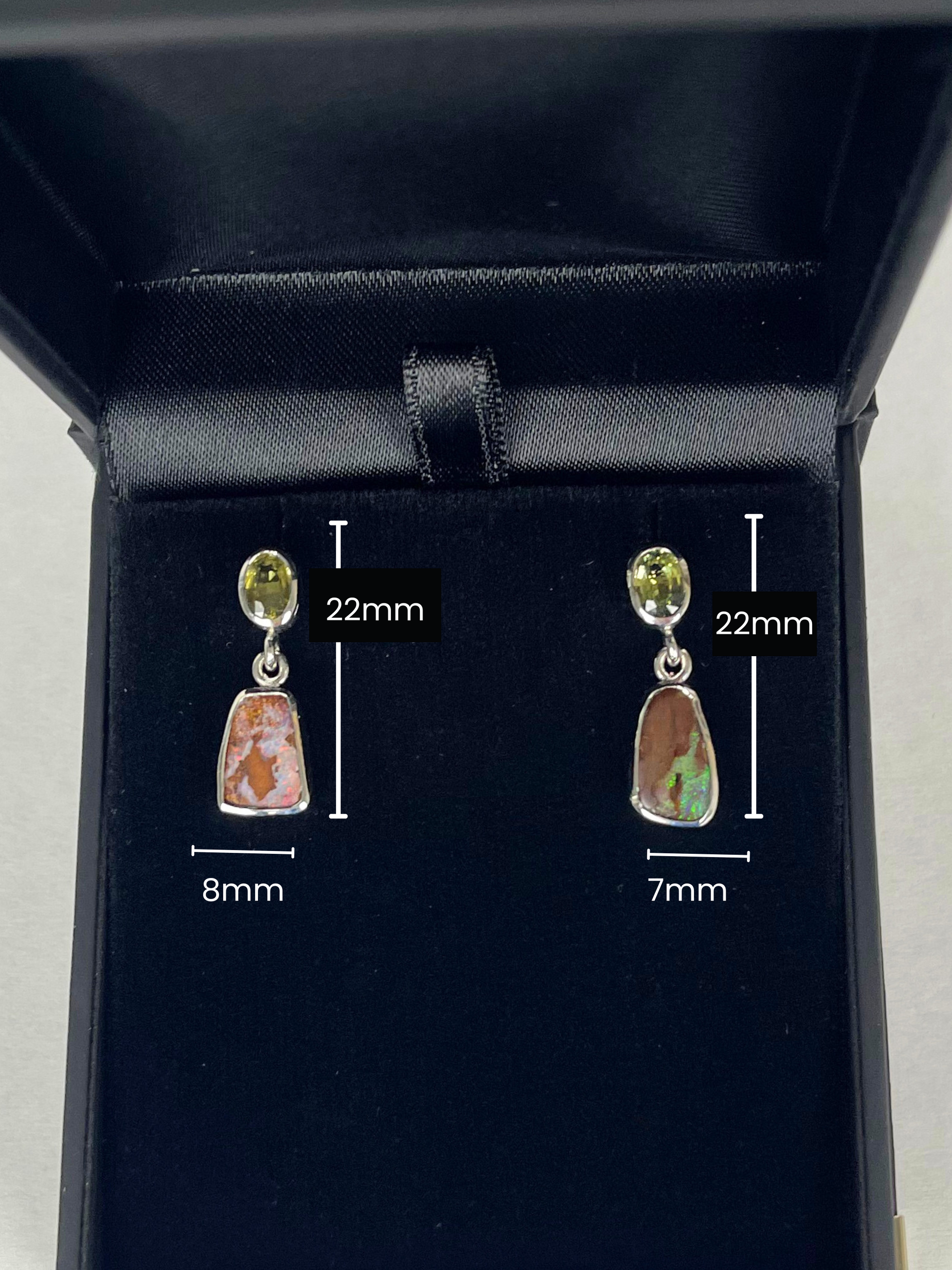 Boulder Opal and Oval Green Sapphire Silver Drop Earrings