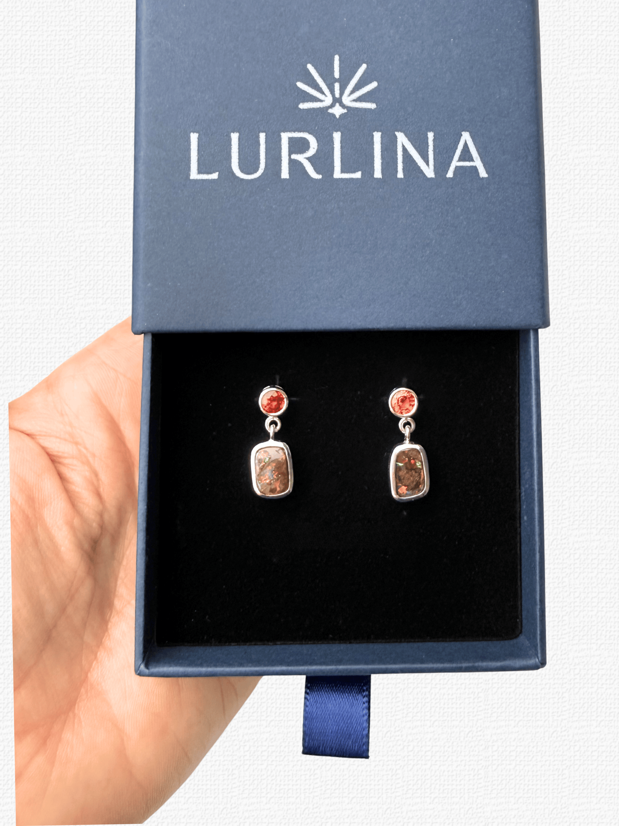 Boulder Opal and Bright Ruby Drop Silver Earrings