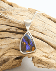 Blue Flash Boulder Opal Silver Pendant