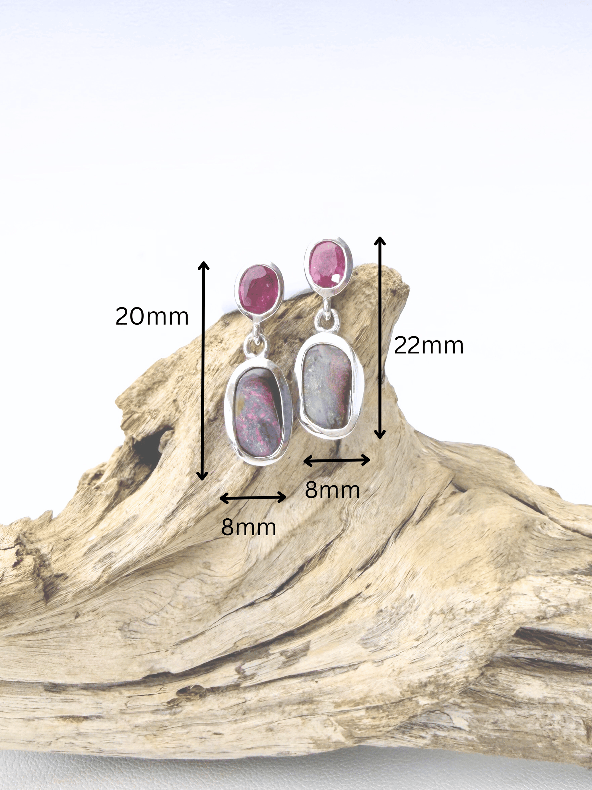 Boulder Opal and Ruby Drop Silver Earrings