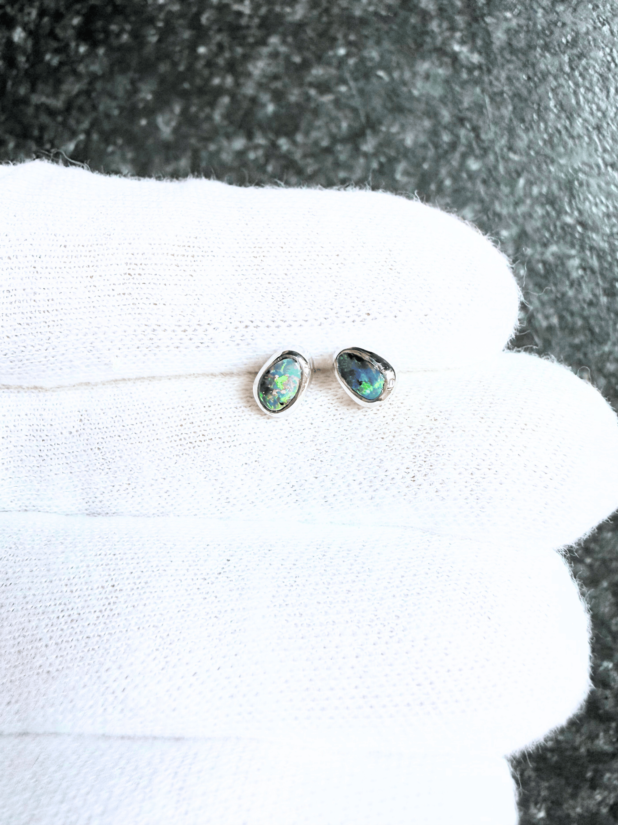 Boulder Opal Mini Sparkle Silver Stud Earrings
