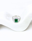 Emerald Sunburst Halo Silver Ring