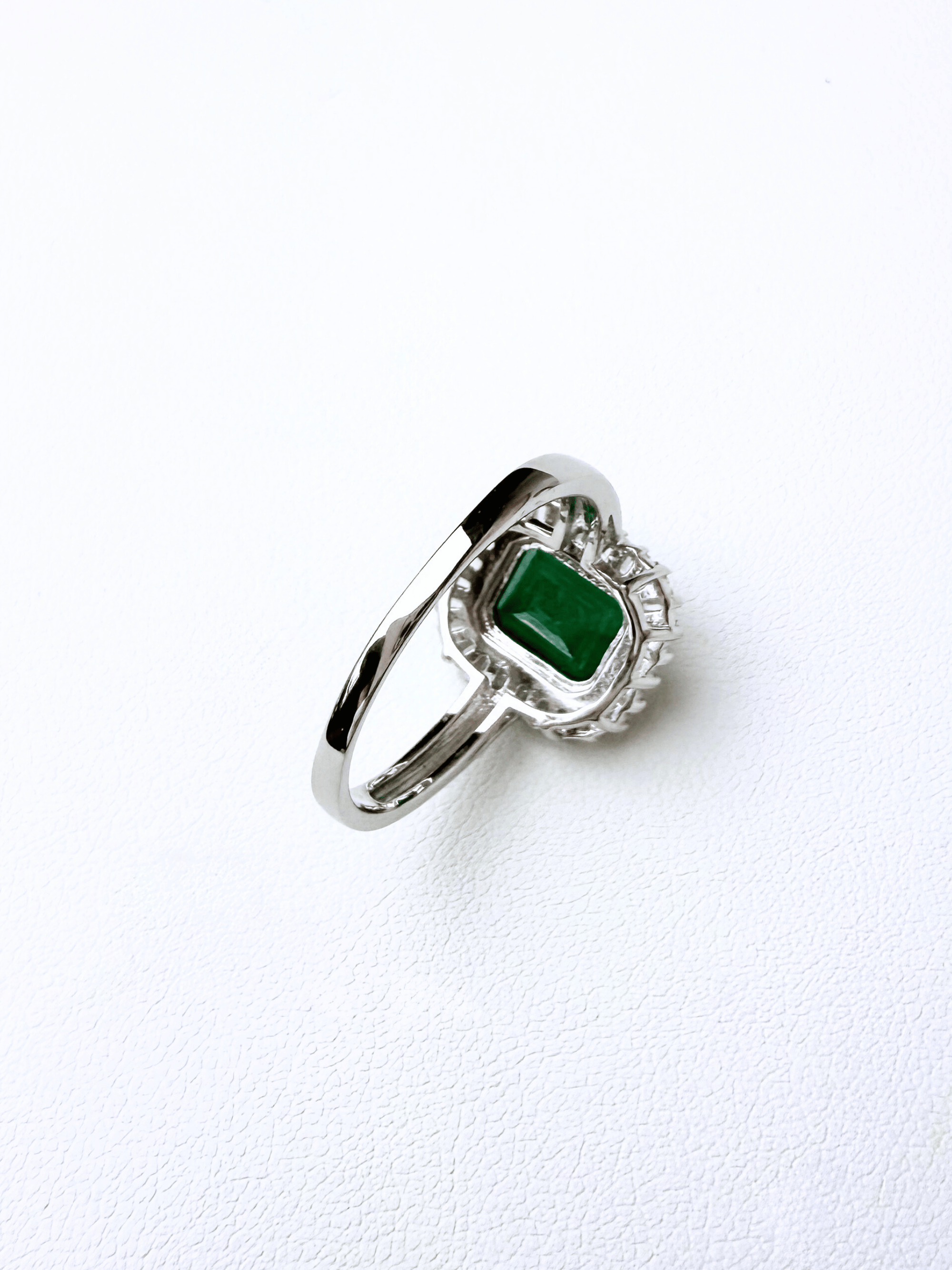 Emerald Sunburst Halo Silver Ring