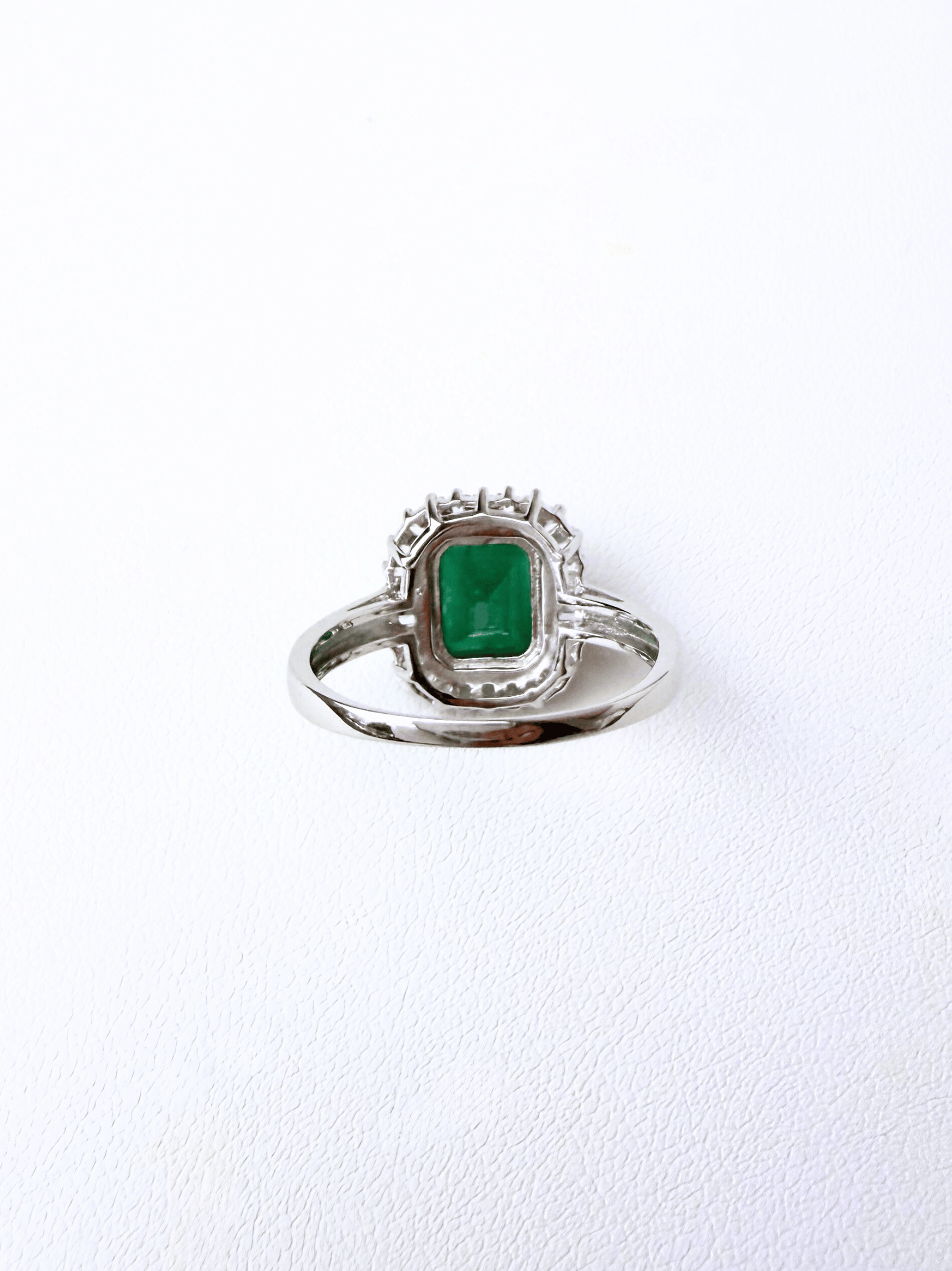 Emerald Sunburst Halo Silver Ring