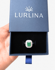Emerald Sunburst Halo Silver Ring