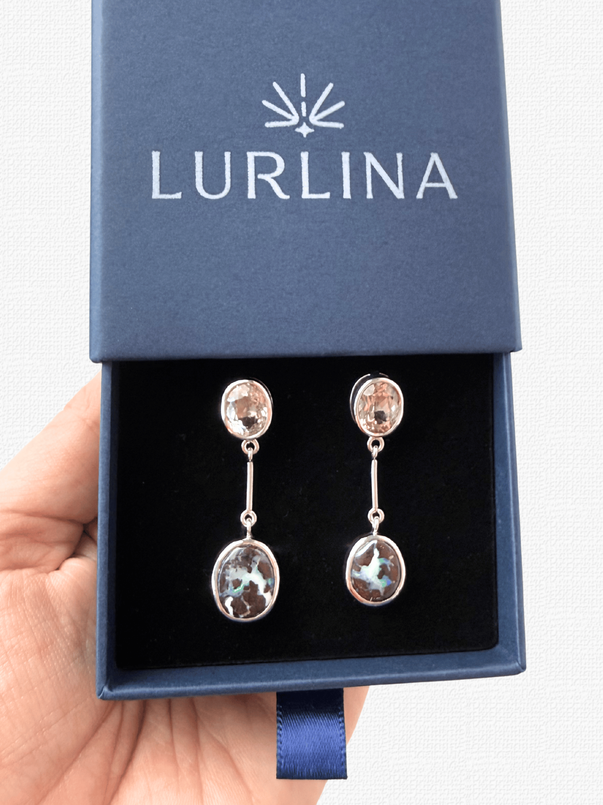 Boulder Opal and Topaz Dangle Silver Earrings