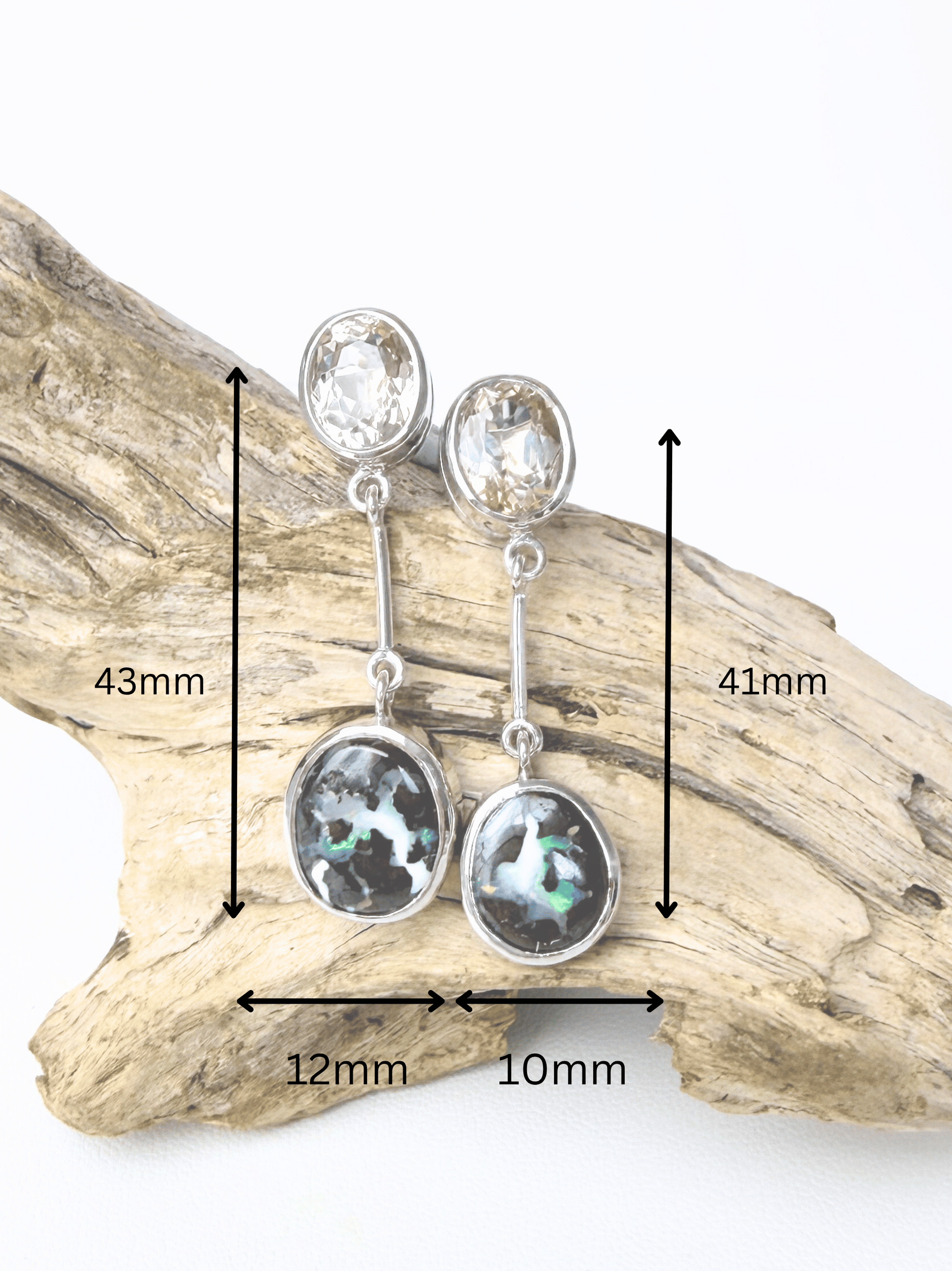 Boulder Opal and Topaz Dangle Silver Earrings