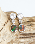 Red Boulder Opal and Pink Zircon Silver Drop Earrings