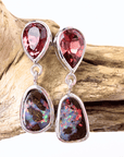 Boulder Opal and Pink Pear Tourmaline Drop Silver Earrings