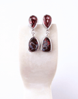 Boulder Opal and Pink Pear Tourmaline Drop Silver Earrings