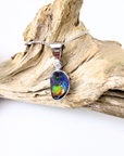 Boulder Harlequin Opal and Diamond 18K White Gold Pendant